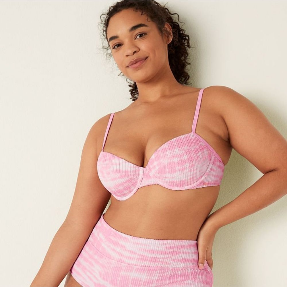 New With Tags Pink Victoria's Secret Size Large Crinkle Push-Up Bikini Top